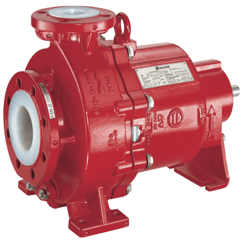 Seal Proof Teflon lined pump — metal-cased pump with fluoropolymer lining on all wetted surfaces.